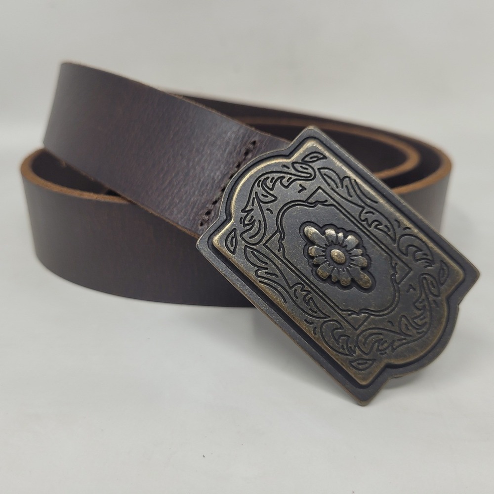 Levis Belt Men 36 Brown Leather Floral Plaque Buckle Western Cowboy Southwestern